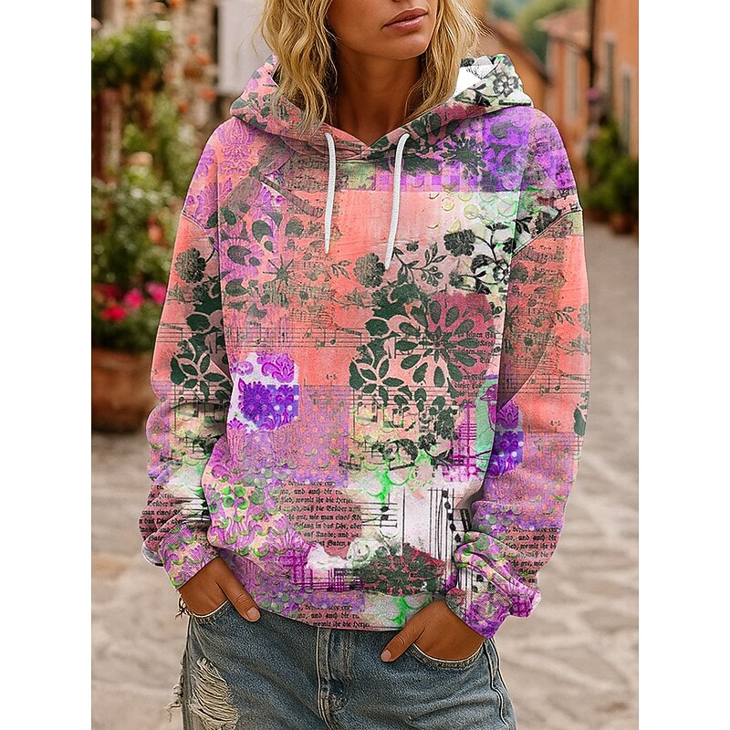 Women's 3D Print Vintage Boho Hoodie Patchwork Hoodie Sweatshirt Floral s Floral Graphic Vintage Casual Long Sleeve Hooded  Street Casual Holiday Patchwork Yellow Pink Blue Green Spring Fall Winter4