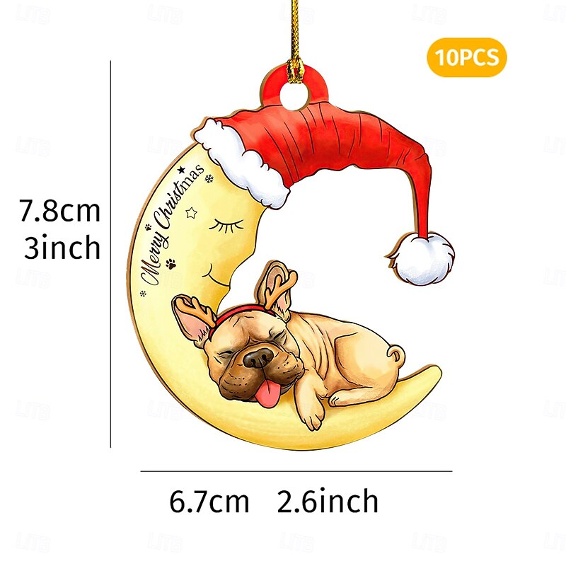 10PCS Christmas Wooden Dog Ornaments, Cute Colorful Printed Puppy Hanging Decorations, Festive Xmas Tree Hanging Tags for Home, Store Window, and Holiday Party Decor3