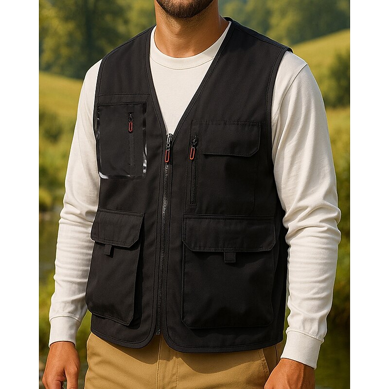 Men's Fishing Vest Cargo Vest Sleeveless Vest Outdoor Quick Dry Multiple Pockets Nylon Black White Army Green Hunting Fishing Climbing3