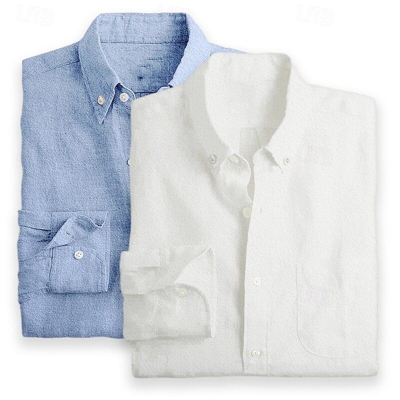 Men's Shirt Linen Shirt Summer Shirt Button Down Shirt Casual Shirt Plain Vacation Daily White+Pink White+Green Green+pink Pink+Blue Long Sleeve Lapel Summer Spring Clothing Apparel Pocket4