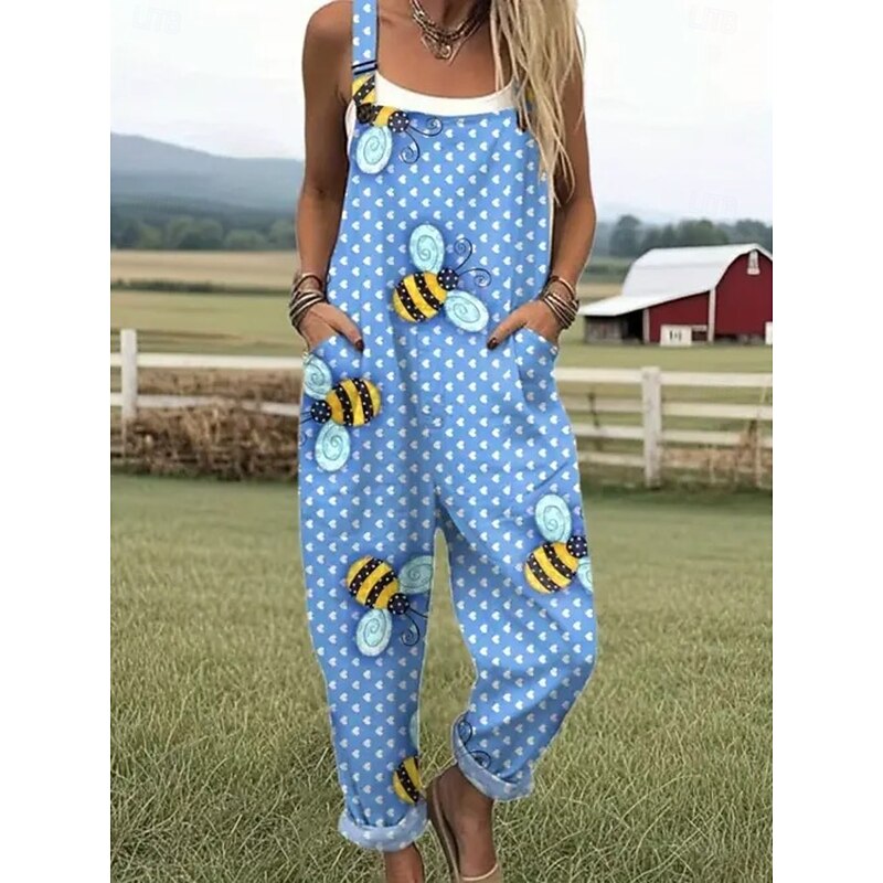 Women's Dungarees Active Floral Sleeveless Sleeveless Straight Square Neck Pocket with Pocket Vacation Street Loose Fit White Yellow Army Green Summer - Main Image