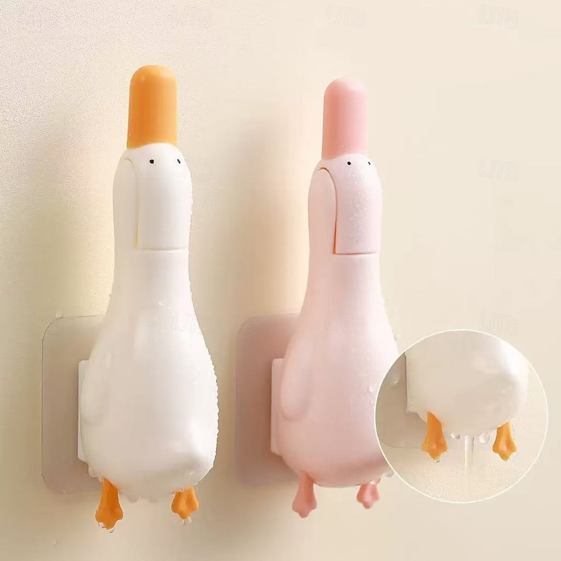 2pcs Cartoon Duck Hair Catcher – Reusable Plastic Sink Strainer with Clip and Adhesive for Kitchen, Bathroom, Patio, and Toilet Drain Hair Removal