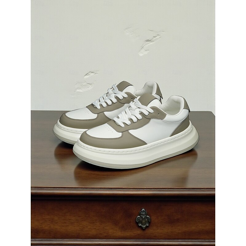 Men's  Chunky Sneakers - Faux Leather Lace-Up Fashion Trainers with Thick Sole, Casual Streetwear Shoes for Urban Style and Sporty Outfits4