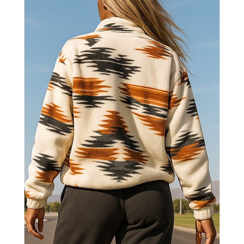 Women's Fleece Jacket outdoor coat Boho with Pockets Long Sleeve Top Athleisure Fall Patchwork Windproof Fashion Warm Outdoor Travel Sportswear Activewear Blue Orange Green2