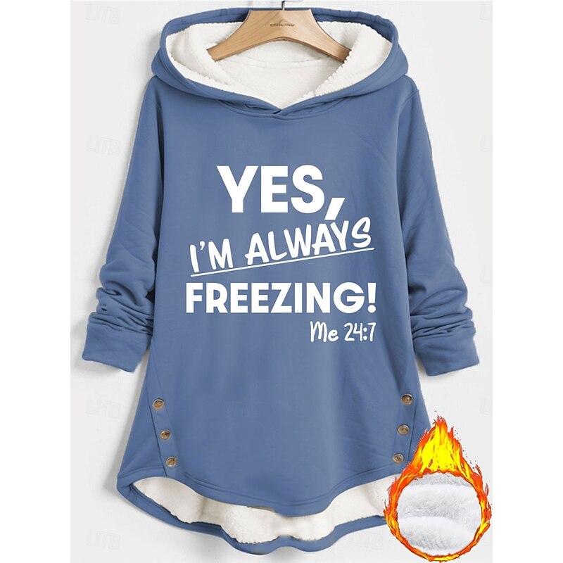 Women's Pullover Hoodie Sweatshirt Graphic Letter Warm Casual Long Sleeve Hooded Long Tops Street Dailywear Buttons Print Black Dark Pink Blue Gray Fall Winter4