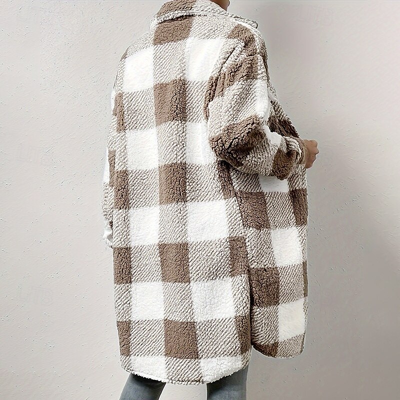 Women's Double Fuzzy Jacket Thick Warm Buttons Long Sleeve Sports Color Block Top For Outdoor Travel Vacation Activewear4