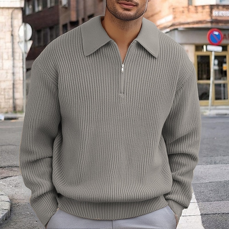 Men's Pullover Sweater Jumper Quarter Zip Sweaters Knit Sweater Ribbed Knit Regular Tops Knitted Plain Half Zip Fashion Casual Vacation Daily Wear Clothing Apparel Fall Winter Black Khaki M L XL2