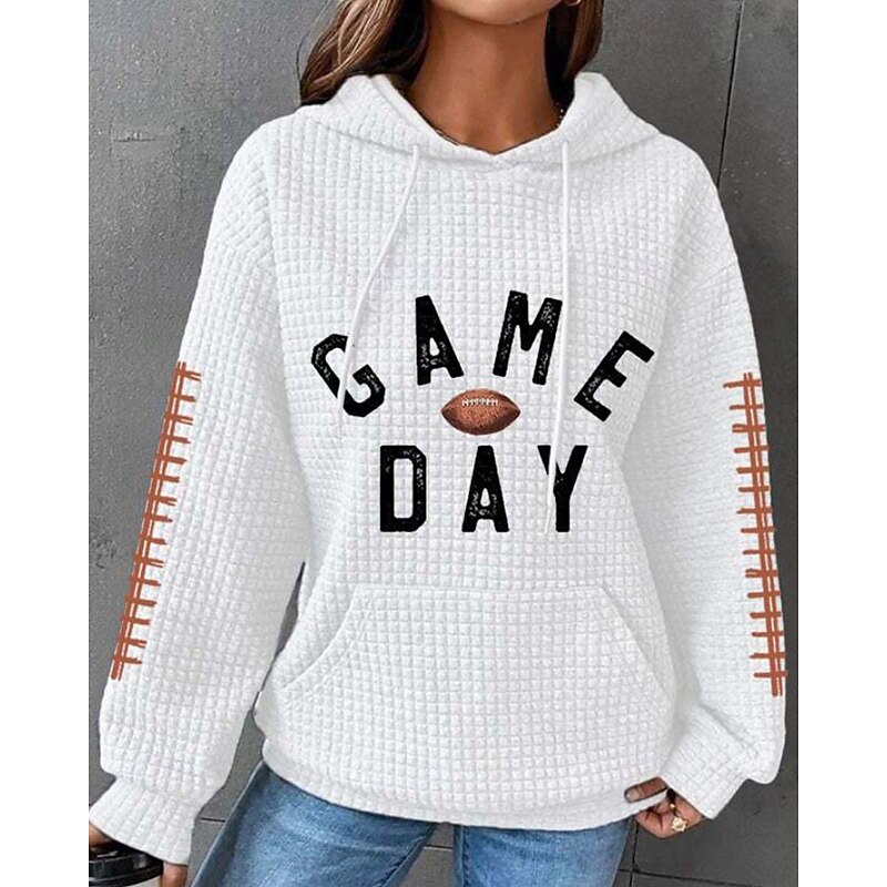 Women's Texture Sweatshirt Waffle Sweatshirt  Pullover Hoodie Sweatshirt Letter Streetwear Casual Long Sleeve Hooded Regular Tops Street Holiday Going out Pocket Black White Pink Red Green Winter