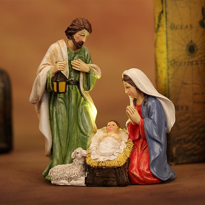 Christmas Nativity Scene Figurines Set, Resin Holy Family Mary, Joseph, Baby Jesus, Religious Christmas Decor, Nativity Manger Figurines