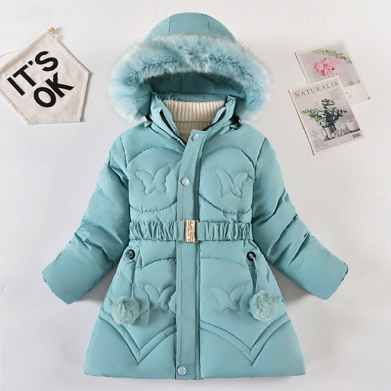 Kids Girls' Down Coat Solid Color Fashion Zipper Pocket School Coat Outerwear 4-12 Years Winter Black Navy Blue Brown