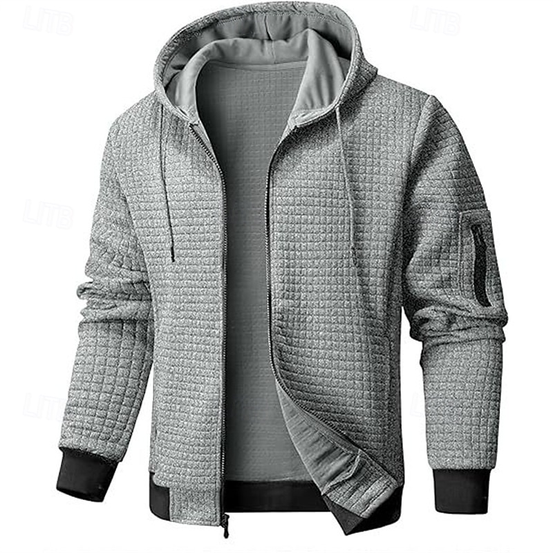 Men's Hoodie Full Zip Hoodie Waffle Hoodies Wine Red Black White Army Green Navy Blue Hooded Plain Zipper Sports & Outdoor Casual Daily Polyester Streetwear Cool Sportswear Spring &  Fall Clothing4