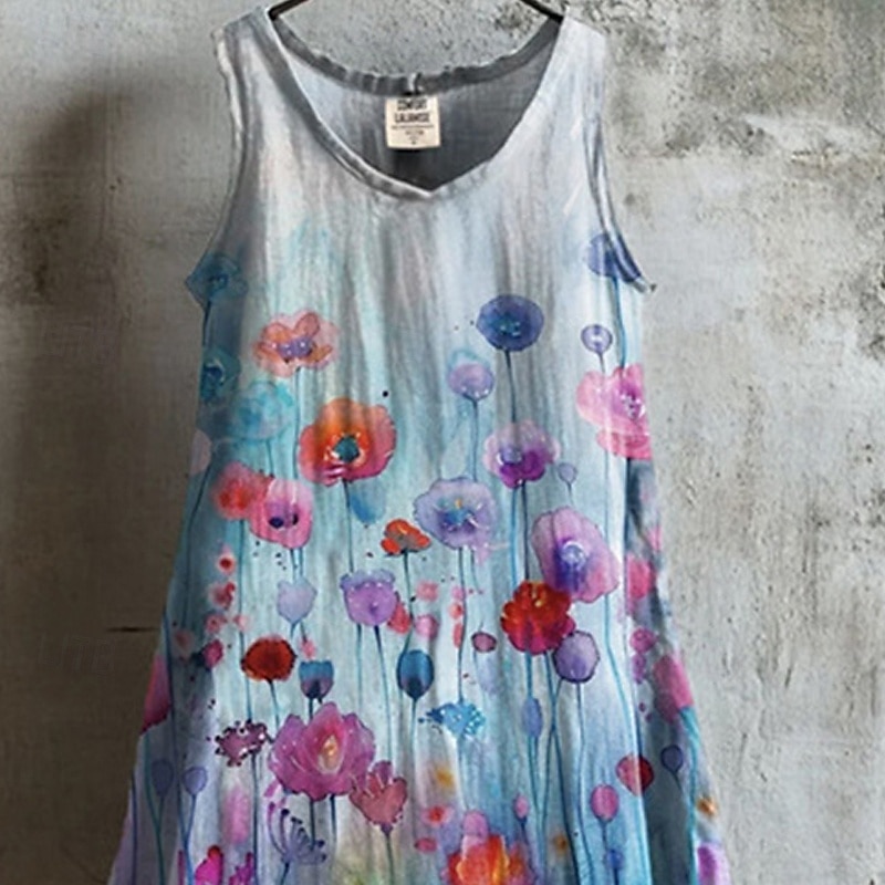 Women's Midi Dress Casual Dress Summer Dress Fashion Modern Daily Beach Weekend Regular Fit Flower Sleeveless V Neck Blue Summer Spring2