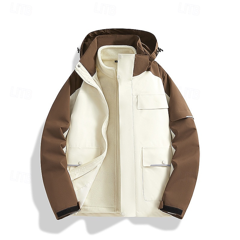 Men's Windbreaker Hiking Jacket 3 in 1 Jacket Winter Outdoor Patchwork Thermal Warm Top Black White Green Khaki Coffee