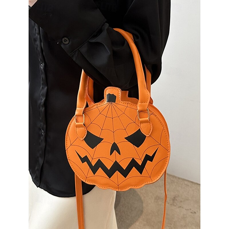 Women's Halloween Pumpkin Handbag – Cute Jack-O'-Lantern Shoulder Crossbody Bag with Spider Web Design, Faux Leather Tote Purse for Party, Cosplay and Holiday Outfits3