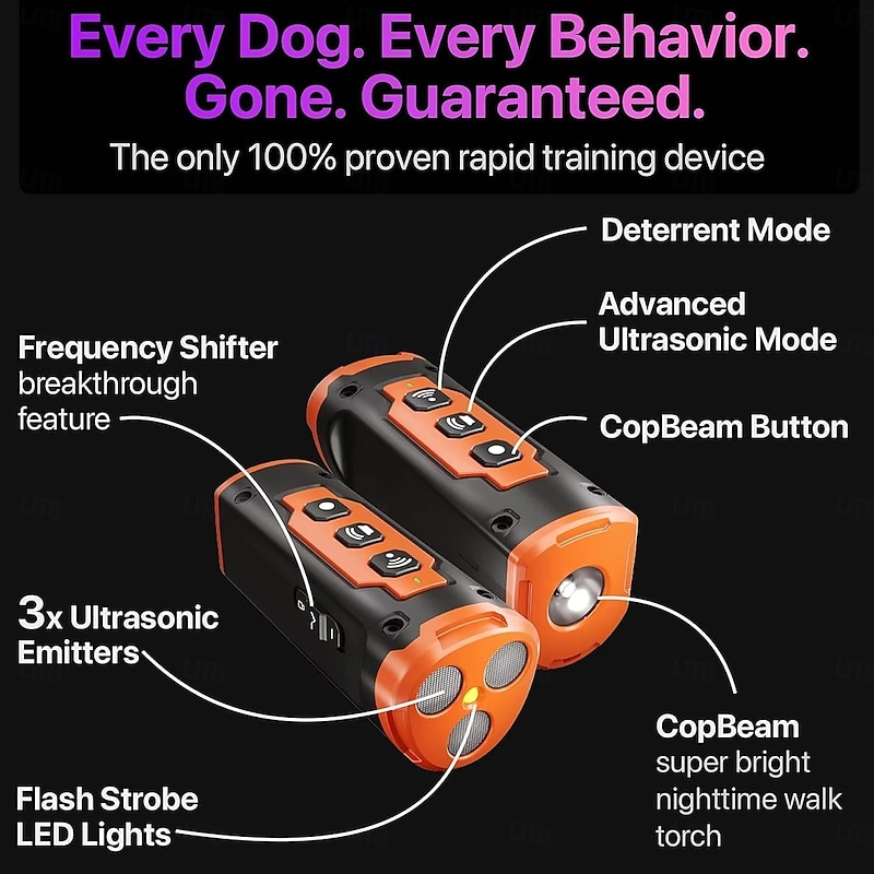 Dog Bark Deterrent Device 3X Ultrasonic Anti Barking 6 Training Modes 23 FT Range Barks With Flashlight Safe & Humane Rechargeable Compact Bark Control for Dogs2