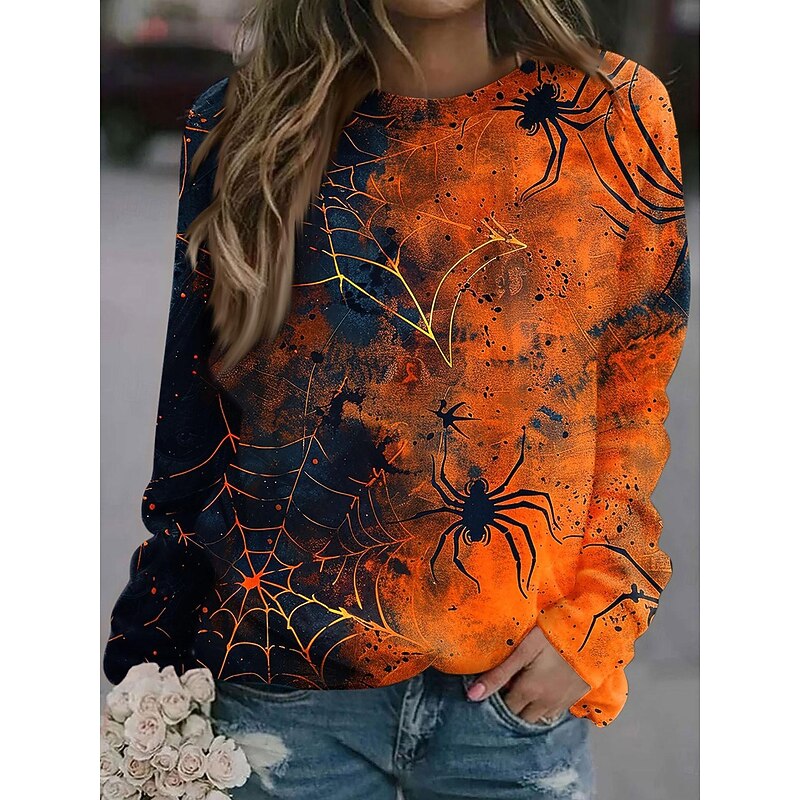 Halloween Women's Sweatshirts Monster Graphic Fashion Casual Long Sleeve Crew Neck Regular Tops Casual Print Black White Orange Green Summer Spring Fall4