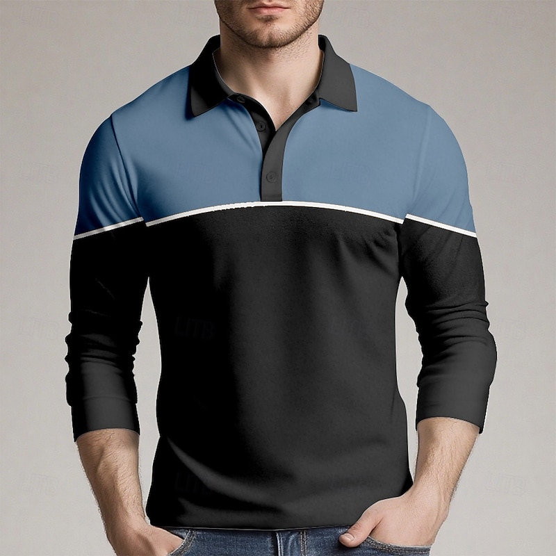 Men's Color Block Horizontal Stripes Rugby Polo Long Sleeve Polo Shirts Collared Shirts Casual School Outdoor Athleisure 3D Print Spring Fall Winter Yellow Red Blue3