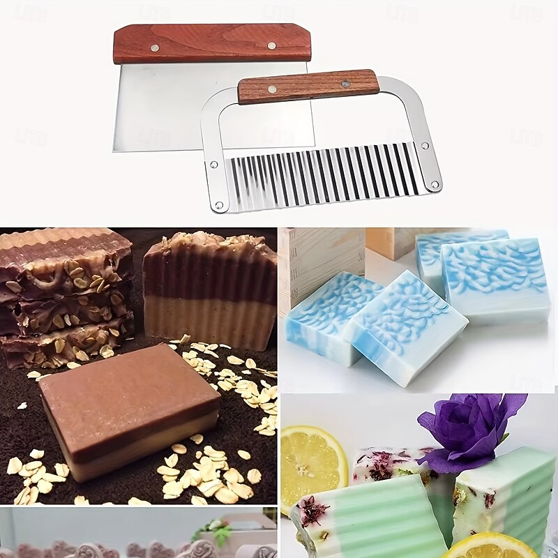 Silicone Soap Molds for Soap Making Kit Soap Making Supplies with Soap Cutters, Wooden Box, Wavy and Straight Scraper