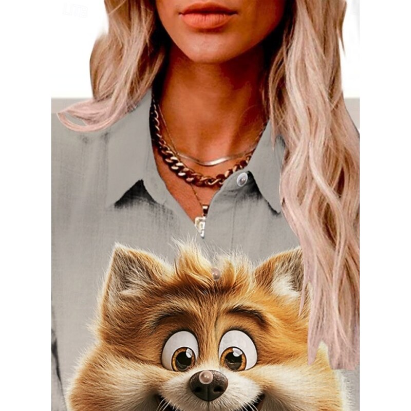 Women's Shirt Graphic Active Daily Stylish Long Sleeve Shirt Collar Regular Tops Daily Holiday Buttons Print Light Grey Gray Summer Spring Fall2