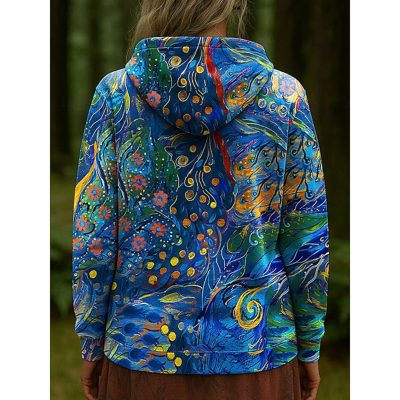 Women's Pullover Hoodie Sweatshirt Floral Graphic Abstract Casual Long Sleeve Hooded Regular Tops Party Evening Wear Street Dailywear Pink Blue Orange Green Spring Fall Winter2