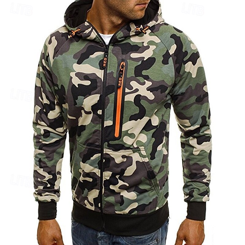 Men's Hoodie Full Zip Hoodie Tactical Hoodie Camo Hoodie Green Gray Hooded Camouflage Zipper Sports & Outdoor Casual Daily Streetwear Cool Sportswear Spring &  Fall Clothing Apparel Hoodies