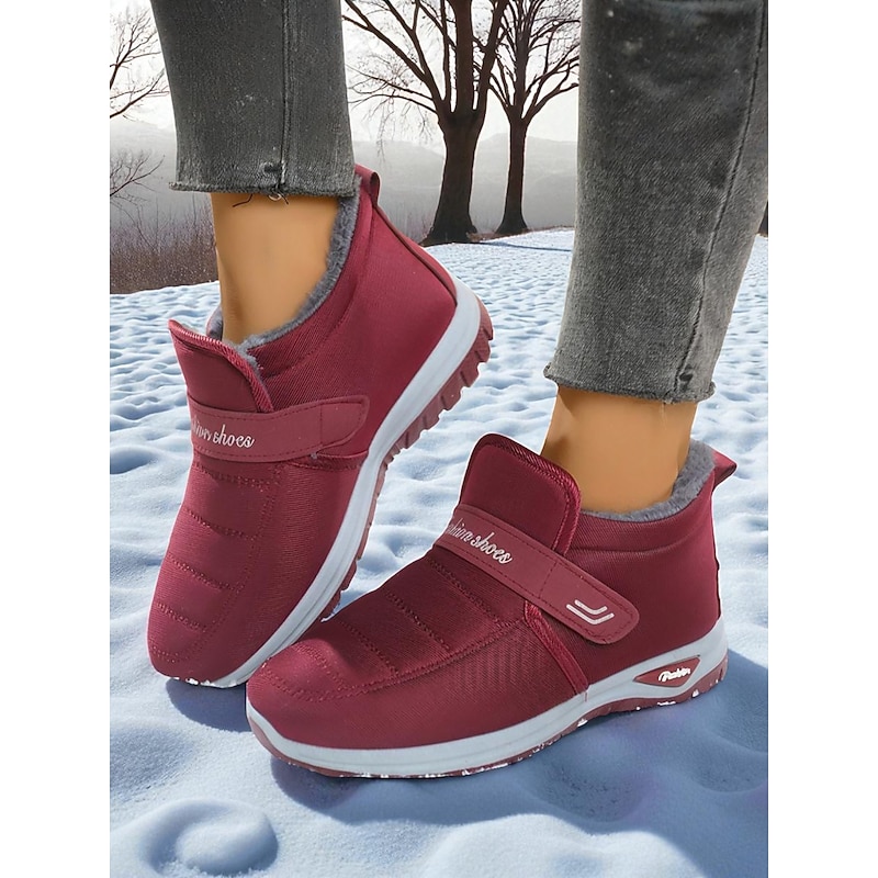 Women's Burgundy Warm Fleece-Lined Winter Sneakers – Waterproof Non-Slip Snow Shoes for Outdoor Walking and Cold Weather