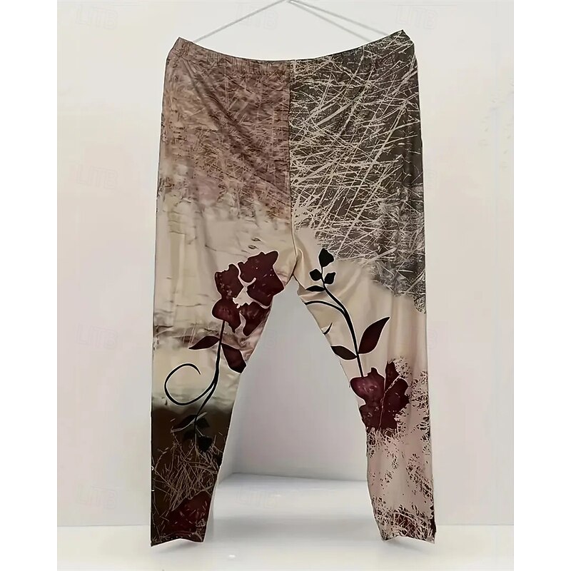 Women's Pants Trousers Leggings Cozy Leggings Streetwear Casual Full Length High Waist Floral Elastic Waist Print Breathability Comfortable Stretchy Vacation Street Daily Wear Brown Summer Spring Fall3