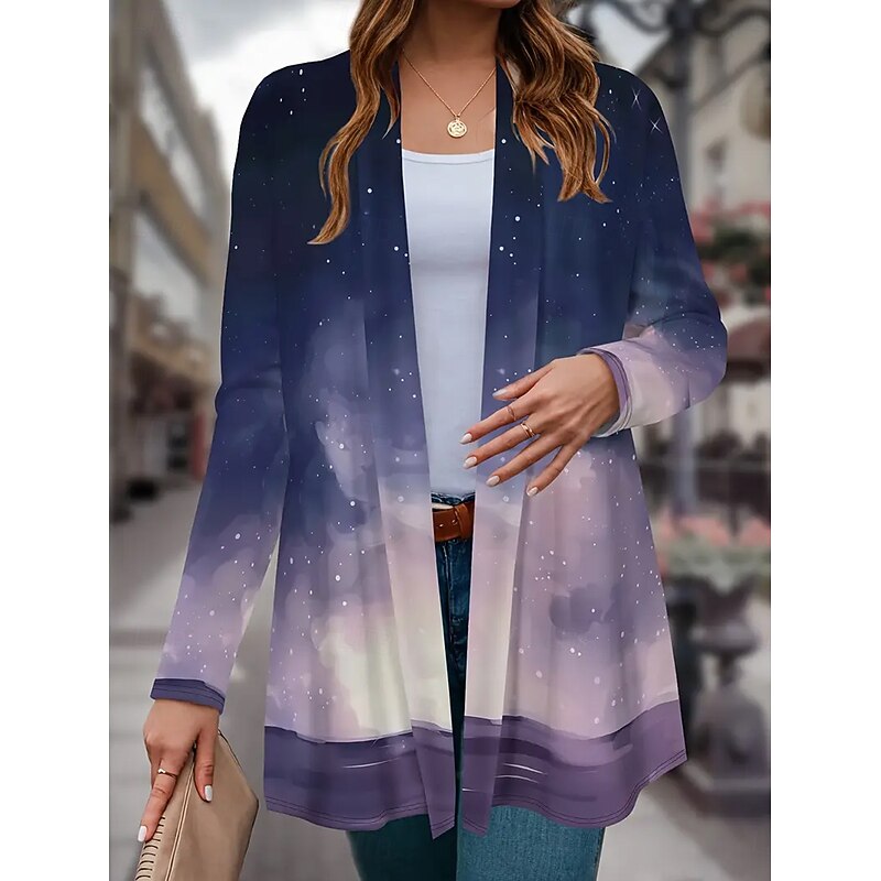 Women's Winter Coat Trench Coat Lightweight Comfortable Print Open Front Vintage Fashion Casual Animal Vacation Casual Short Collarless Regular Fit Long Sleeve Outerwear Black Purple Spring Fall4