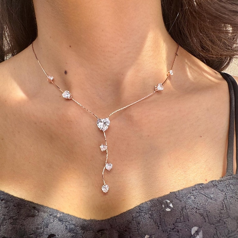 Pendant Necklace Resin Zircon Rhinestones Women's Elegant Cute Artistic Classic Heart Wedding Y Shaped Necklace For Wedding Party Daily