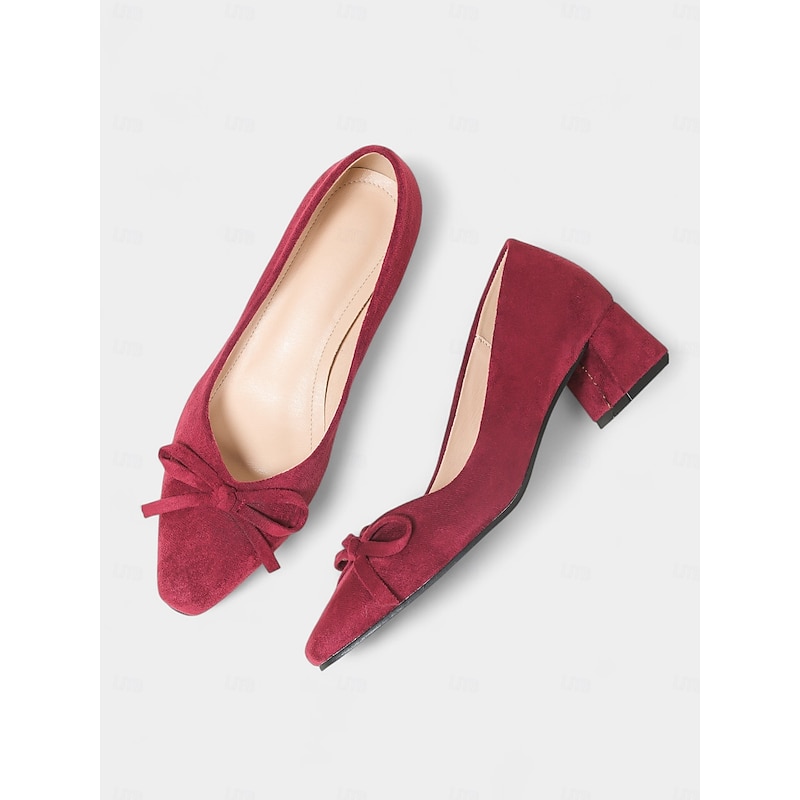 Women's Mustard Yellow Suede Block Heel Pumps – Vintage Style Bow Knot Round Toe Dress Shoes for Office, Weddings, and Elegant Retro Outfits4