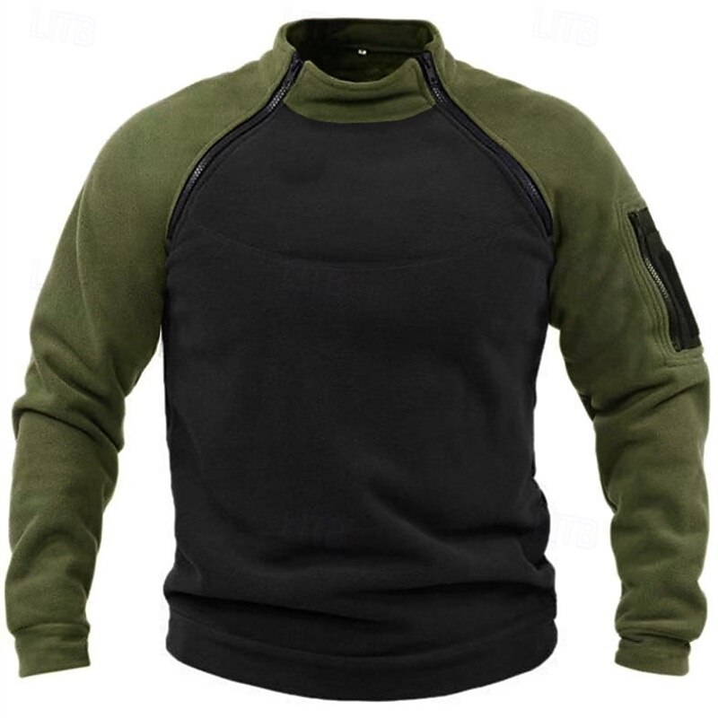 Men's Sweatshirt Zip Up Sweatshirt Fleece Sweatshirt Tactical Hoodie Tactical Army Green Brown Khaki Dark Gray Standing Collar Plain Zipper Color Block Sports & Outdoor Casual Daily Streetwear Cool2