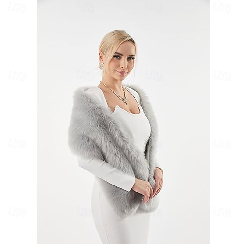 Women's Faux Fur Shawl Wraps Cloak Coat Sweater Cape for Evening Party3