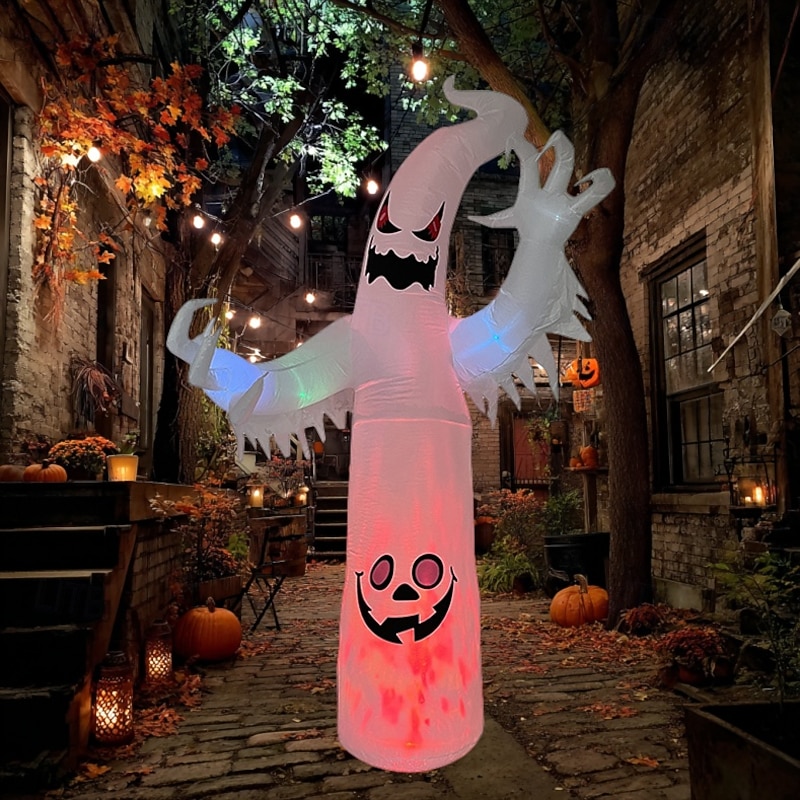1 Pc 2.4M/8FT Halloween flame luminous white ghost strip lamp inflatable air model indoor and outdoor courtyard garden lawn party atmosphere decoration lamp US/EU/UK/AU Plug