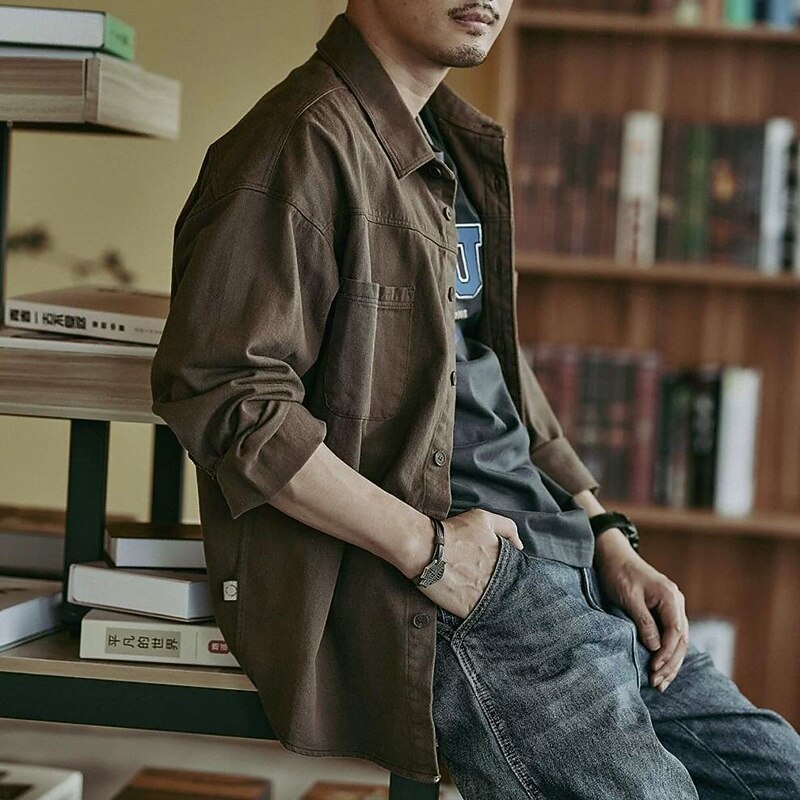 Men's Cargo Shirt Hiking Shirt Long Sleeve Turndown Top Outdoor Breathable Cotton Black Green Coffee Hunting Workout Traveling2