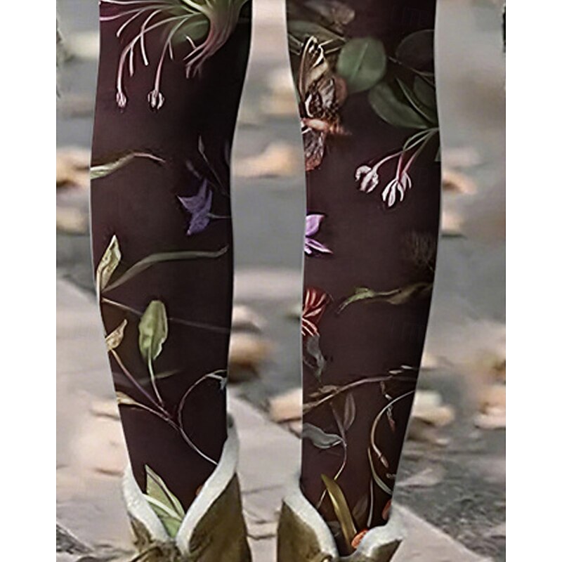 Women's Pants Trousers Leggings Cozy Leggings Streetwear Casual Full Length High Waist Floral Elastic Waist Print Breathability Comfortable Stretchy Vacation Street Daily Wear Purple Coffee Summer4