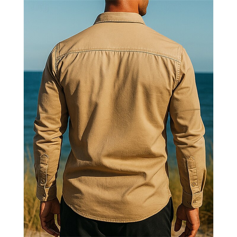 Men's Hiking Shirt Waterproof Shirt Long Sleeve Turndown Shirt Top Outdoor Lightweight Breathable Cotton Black Army Green Khaki Hunting Fishing Camping / Hiking / Caving2