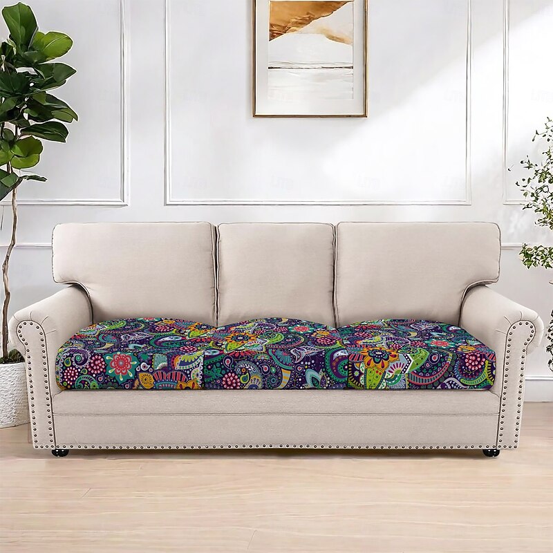 Floral Yarn-Dyed Microfiber Seat Cushion Cover, Stretchable and Washable Slipcover for Dining Chairs and Patio Furniture
