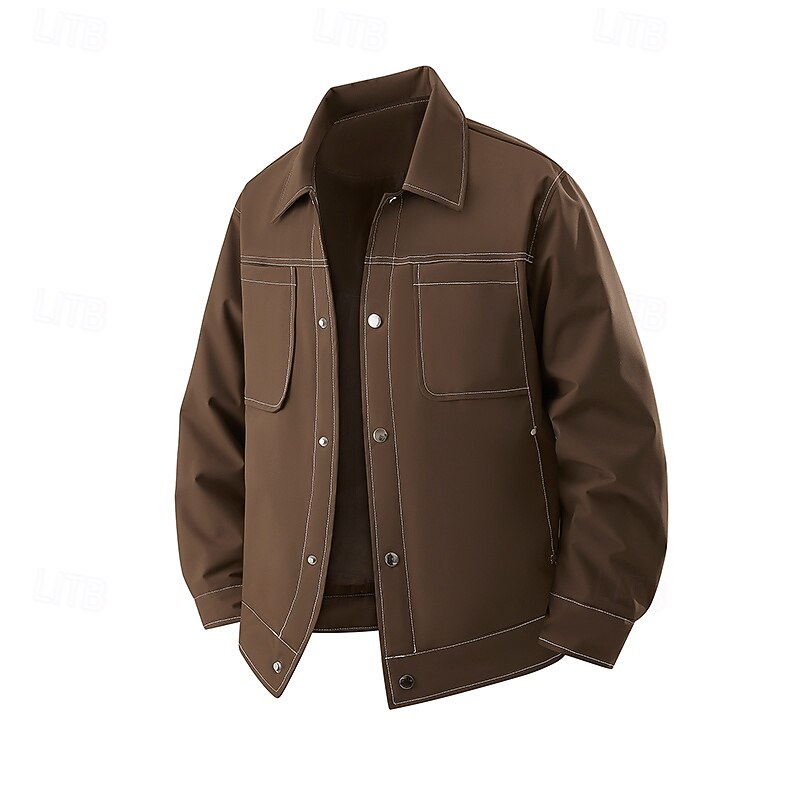 Men's Jacket Casual Jacket Outdoor Vacation Warm Zipper Pocket Fall Winter Plain Fashion Streetwear Standing Collar Regular Black Blue Green Dark Coffee Beige Jacket