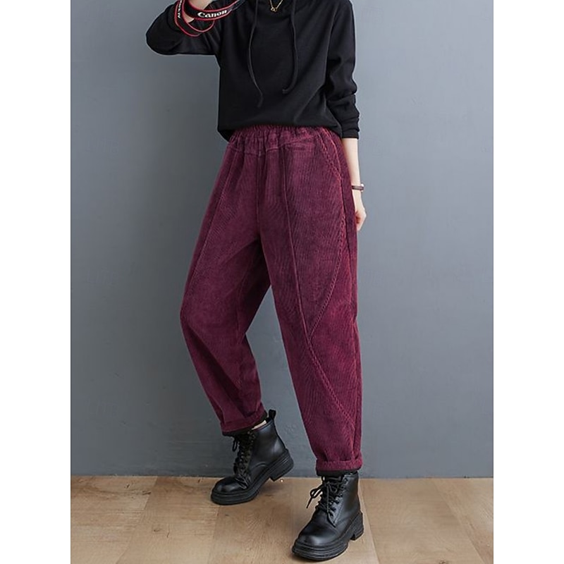 Women's Chinos Vacation Fashion Casual Full Length High Waist Plain Pocket Elastic Waistband Comfy Soft Comfortable Micro-elastic Outdoor Street Black Purple Green Coffee Spring Fall Winter Loose Fit4