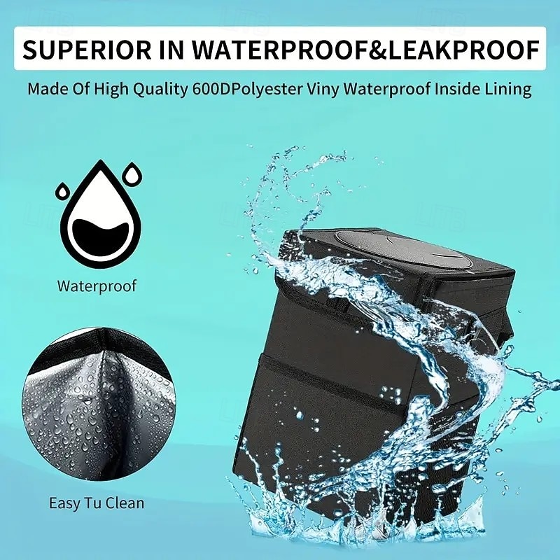 Car Trash Can with Lid and Storage Pockets, Waterproof Leak-Proof Foldable Car Garbage Bin, Multipurpose Auto Trash Container for Car, SUV, Truck3