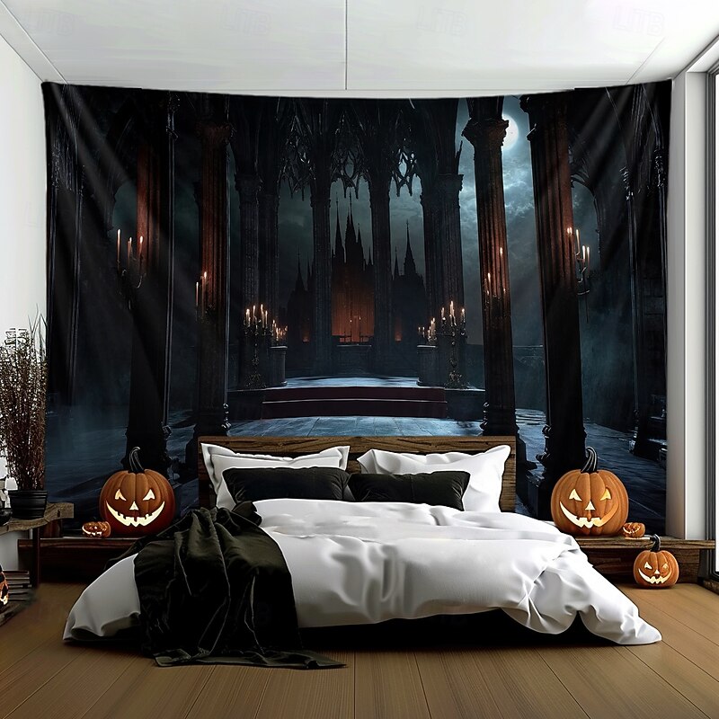 Halloween Tapestry Banners Blanket Castle 3D Dark Punk Gothic Style Party Dorm Shooting Backgrounds Home Decor4