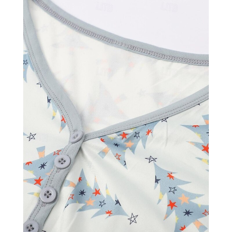 Family Pajamas Christmas Pattern Home Print Beige Long Sleeve Active Matching Outfits4