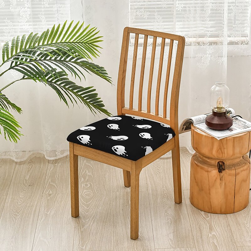 Halloween Chair Seat Covers and Stool Chair Covers, Geometric Printed Polyester Slipcovers for Dining Chairs or Bar Stools, Removable and Washable Holiday Decor