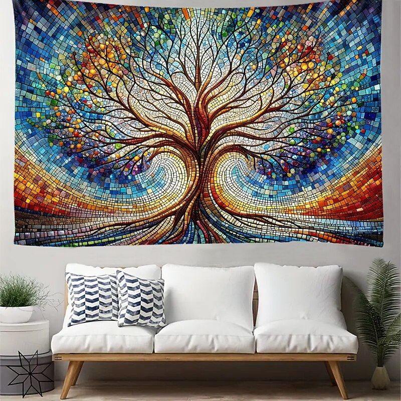 Tapestry Blanket Wall Hangings Stained Glass Tree of Life 3D Print Mystic Bedroom Living Room Dorm Home Decor