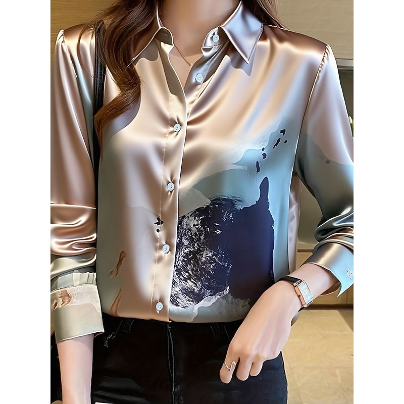 Women's Shirt Work Shirt Floral Graphic Elegant Stylish Casual Long Sleeve Shirt Collar Regular Tops Work Daily Sage Green Pink Spring Fall4