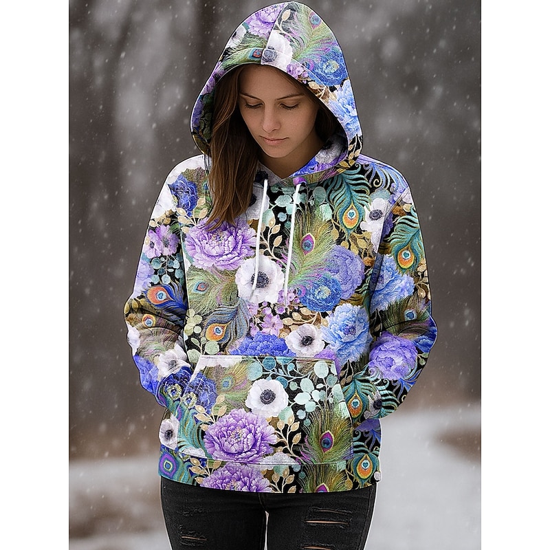 Women's 3D Print Vintage Boho Hoodie Patchwork Hoodie Sweatshirt Floral Pullover Sweatshirt  Casual Long Sleeve Hooded  Party Evening Wear Street Dailywear Pink Purple Orange Green Spring Fall Winter