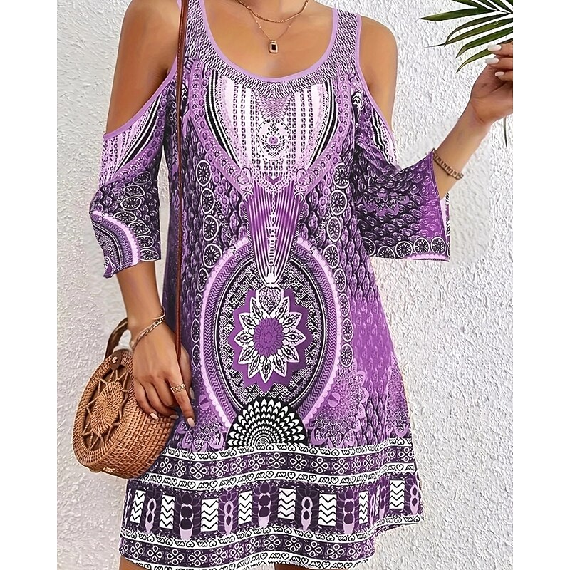 Women's Midi Dress Boho Dress Classic Modern Vacation Holiday Going out Regular Fit Flower Sleeveless Crew Neck Blue Purple Brown Green Autumn4