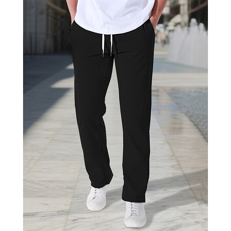 Men's Sweatpants Trousers Straight Leg Sweatpants Drawstring Pocket Elastic Waist Plain Comfort Sports Outdoor Daily Fashion Casual Black Wine Micro-elastic4