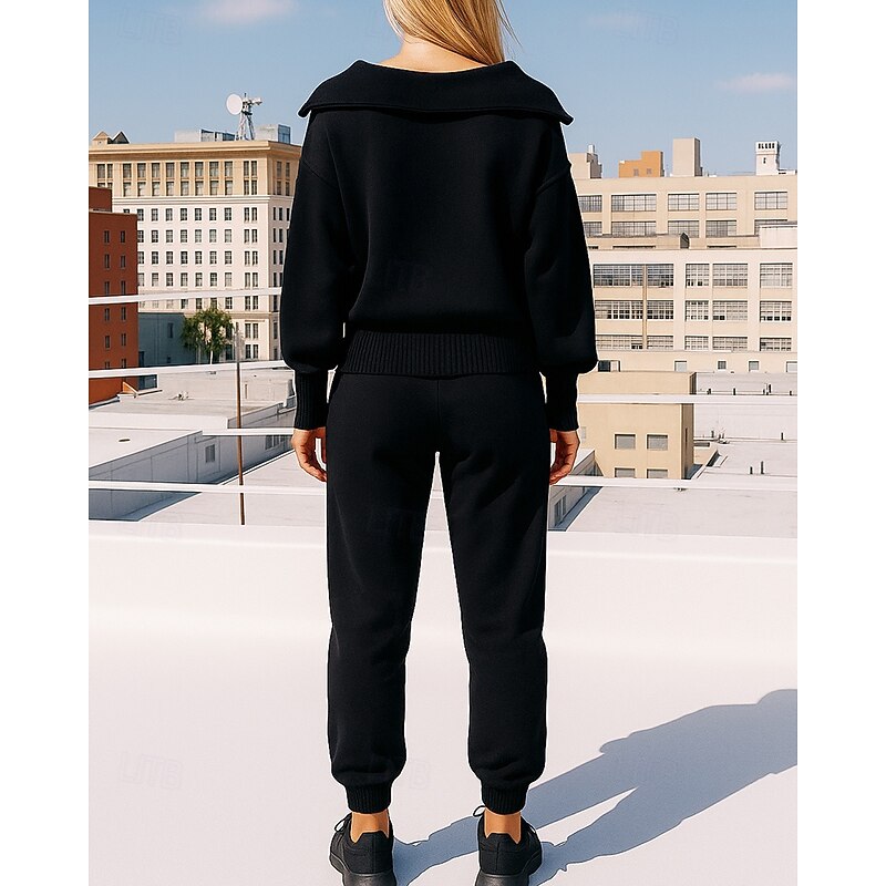 Women's Tracksuit Sweatpants Sportswear Quarter Zipper Solid Colored Clothing Suit Fall Black White Outdoor Travel Sports High Waist Long Sleeve Sport Activewear Micro-elastic Regular Fit2