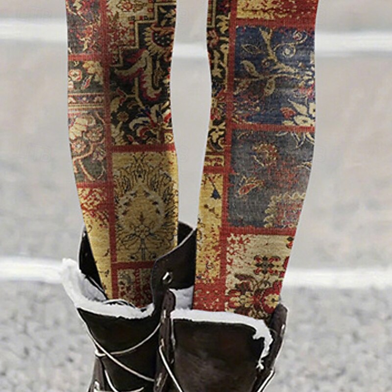 Women's Pants Trousers Leggings Cozy Leggings Vintage Casual Full Length High Waist Floral Elastic Waist Print Breathability Comfortable Stretchy Vacation Street Daily Wear Yellow Summer Spring Fall3